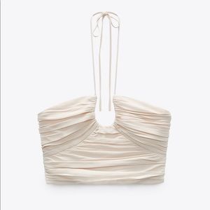 Zara draped cream halter crop top Size M